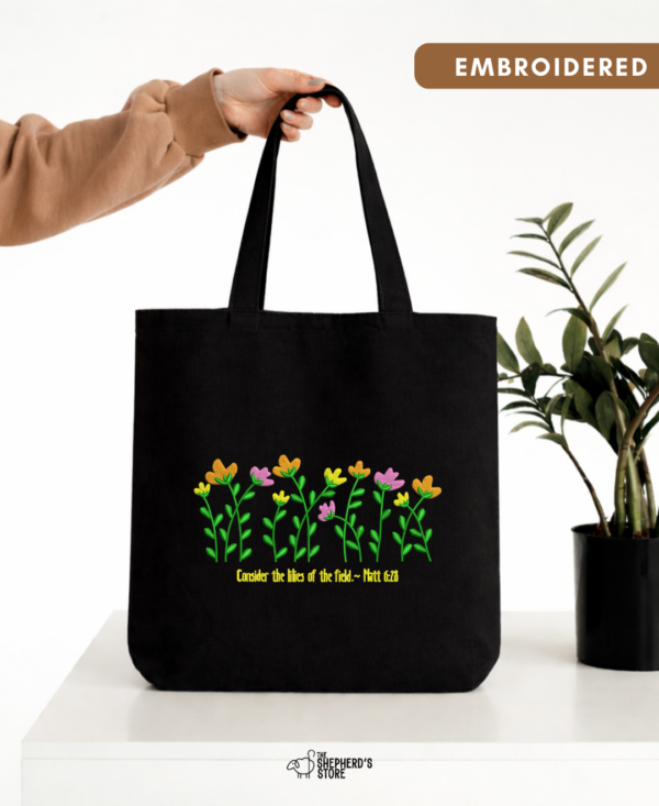 consider the lilies cotton canvas tote bag