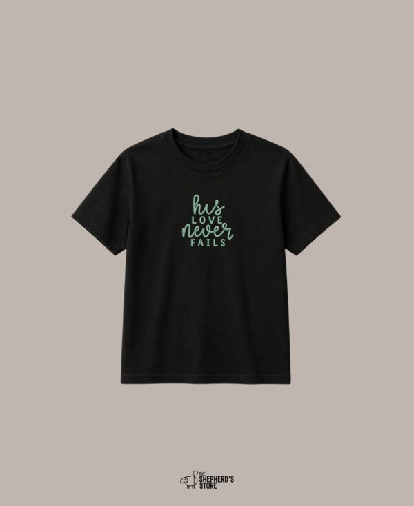 his love never fails — embroidered oversized kids t shirt