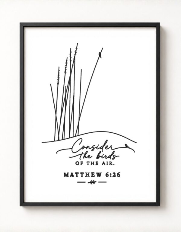 consider the birds – matthew 6:26 embroidered frame
